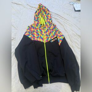 Coogi Mens XXL Zip Hoodie Geometric Neon Retro Print